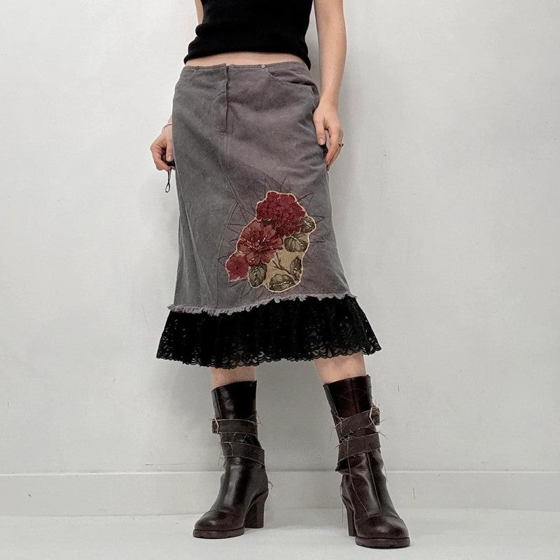 ebroidered lace midi skirt