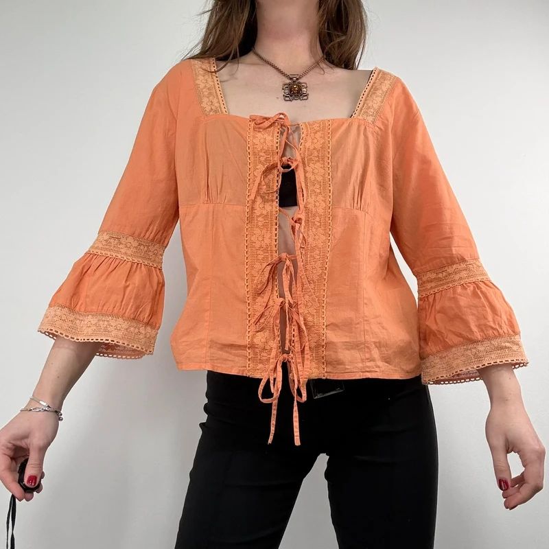 flared orange lace cotton blouse