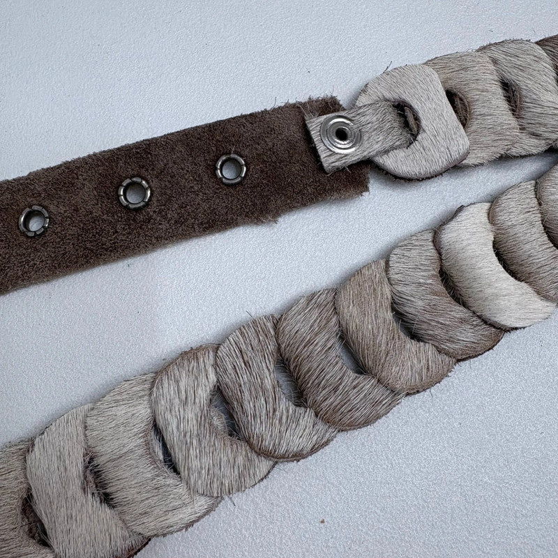 cream pony hair cowhide belt