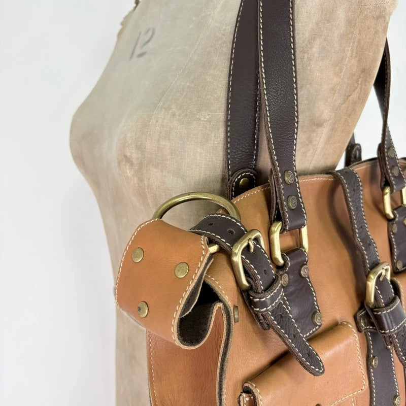 Tan leather Y2K buckle city handbag
