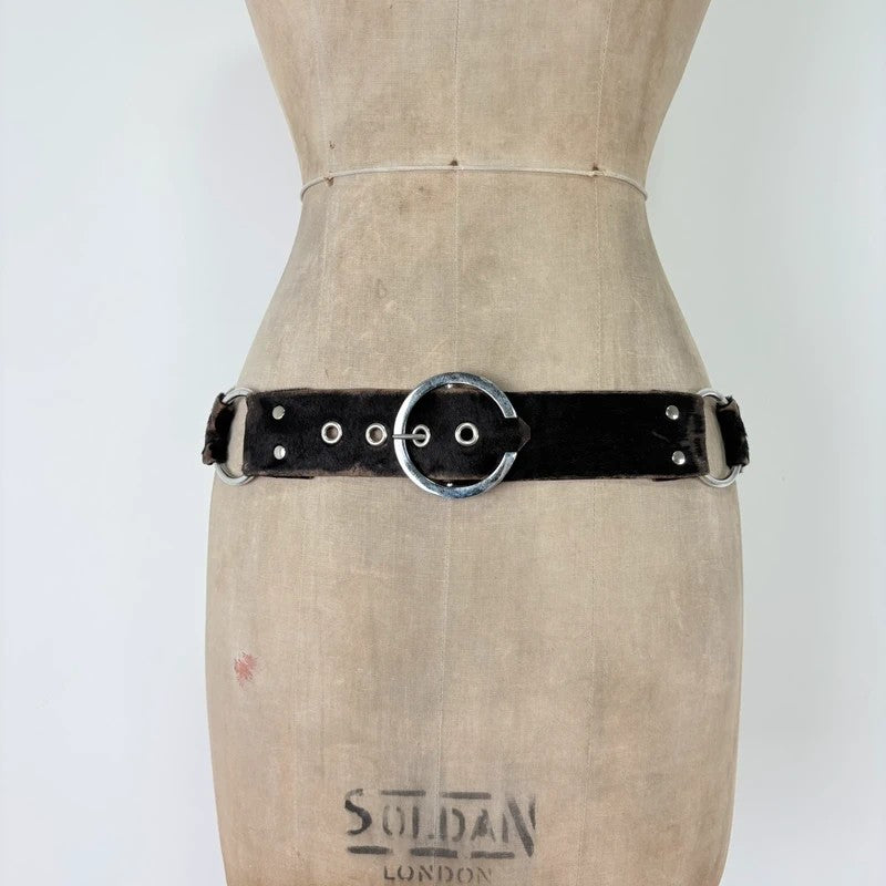 Pony hair cow hide leather chain link belt