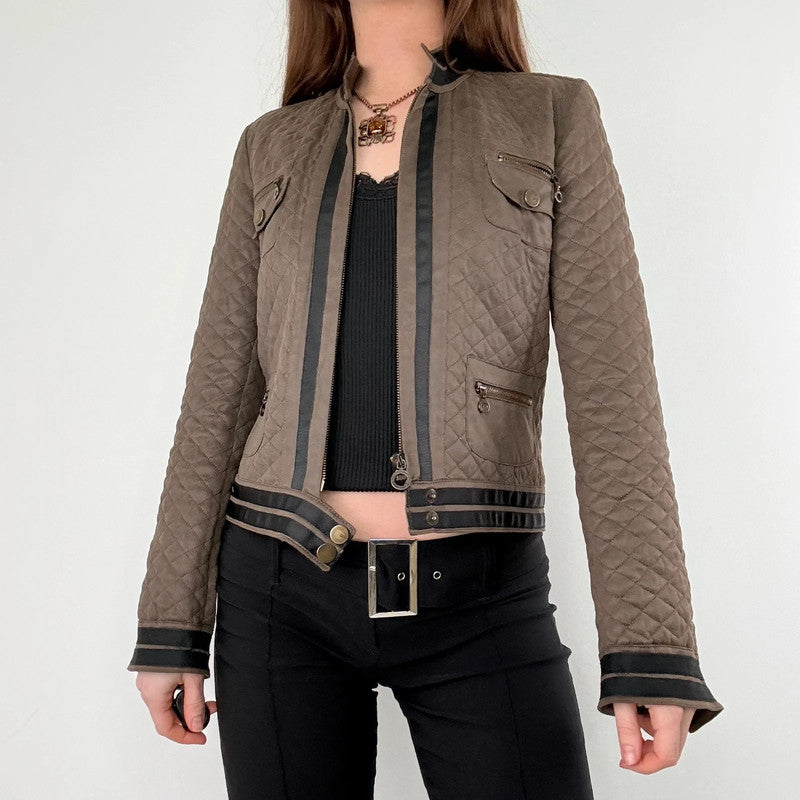quilted khaki cropped boxy jacket