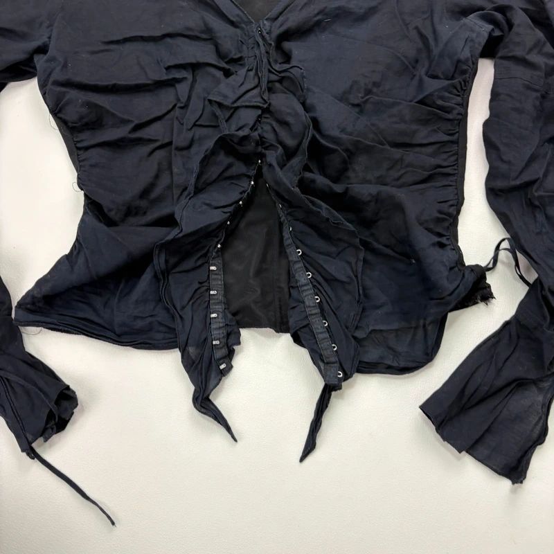 black ruffle hook and eye grunge flutter shirt