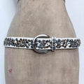 white leather studded metal belt