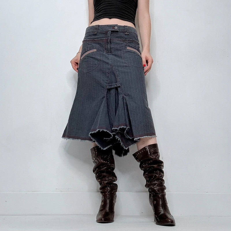 dark wash denim pinstriped structured skirt