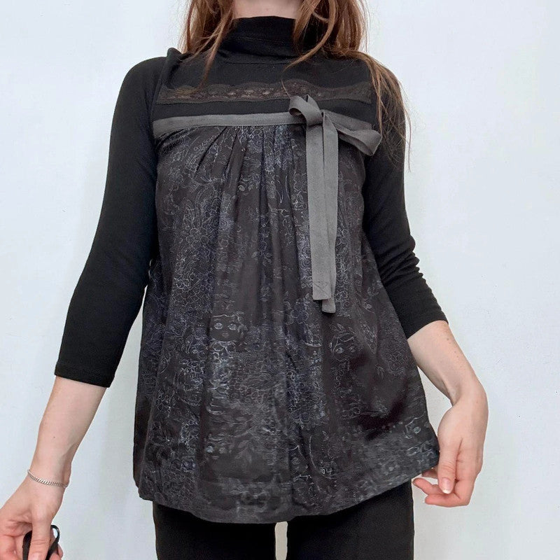 Cop Copine black flared grunge Bow shirt
