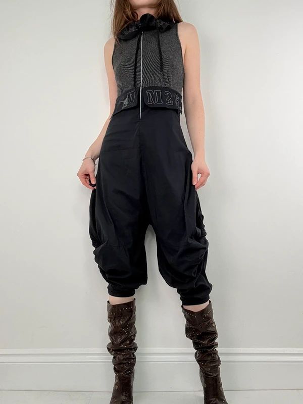 black grunge capri jumpsuit all in one