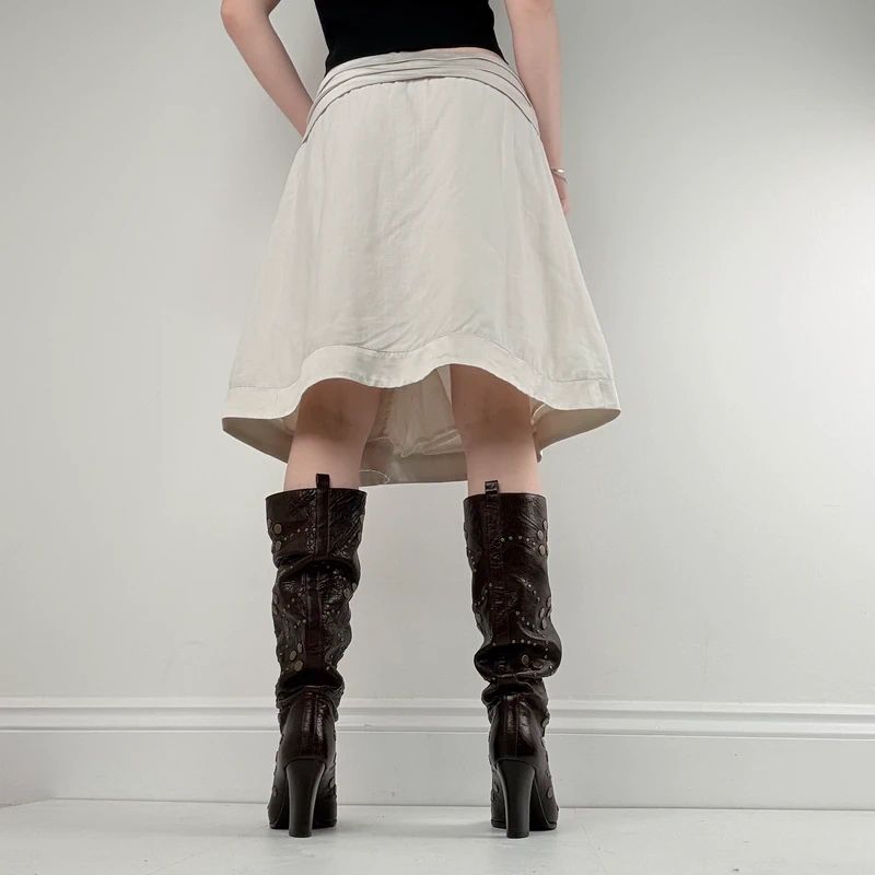 asymmetric cream midi skirt
