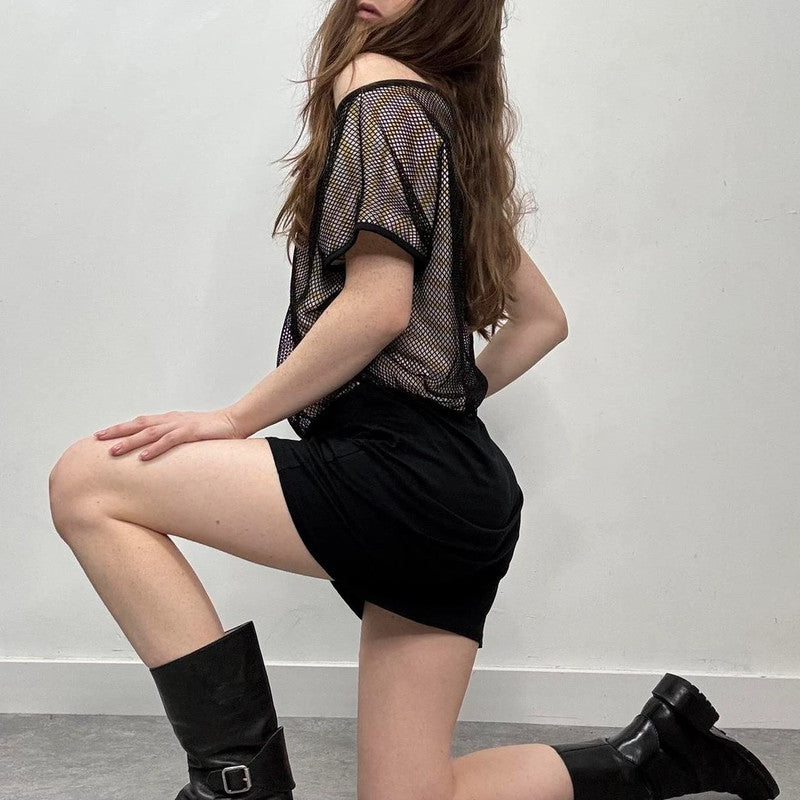 slouchy mesh graphic layered dress