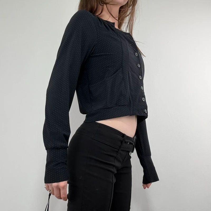 black polkadot cropped stuctured button through shirt