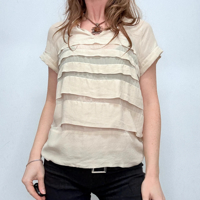 cream silk layered flutter blouse