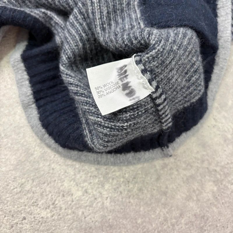 navy pinstripe button up cardigan crewneck
