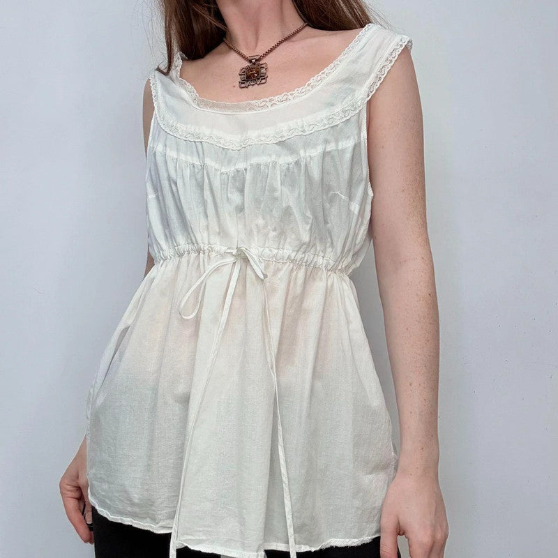 white cotton lace flare cami