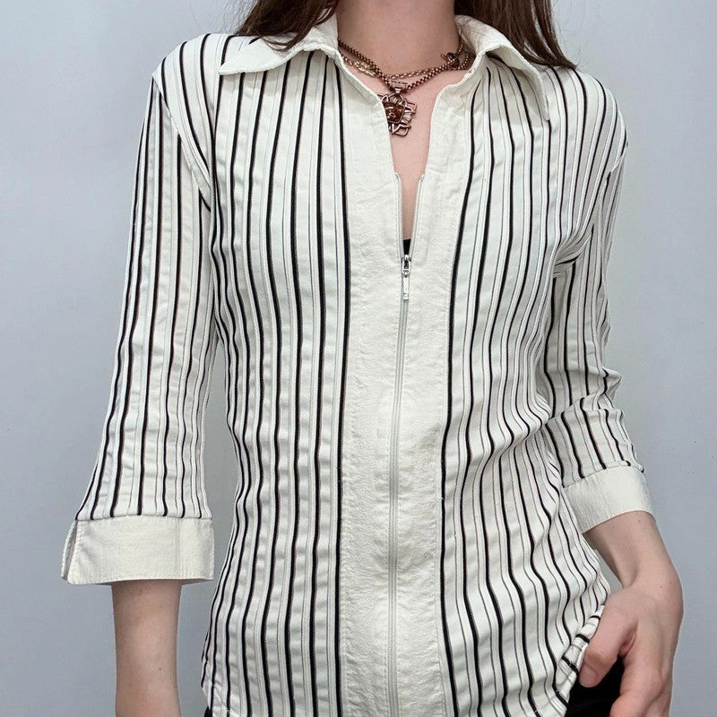 fitted pinstripe zip shirt