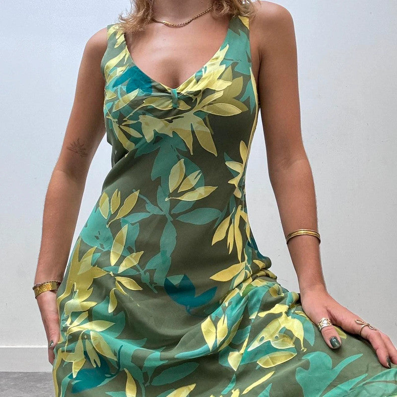 green silk floral fairy dress