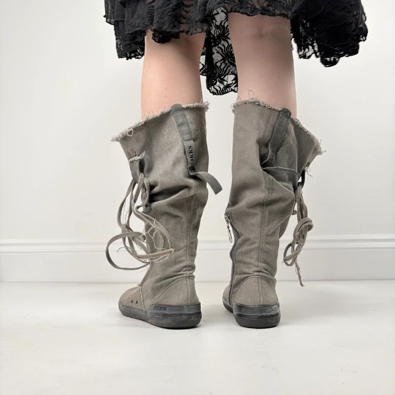 grey canvas slouchy trainer boots