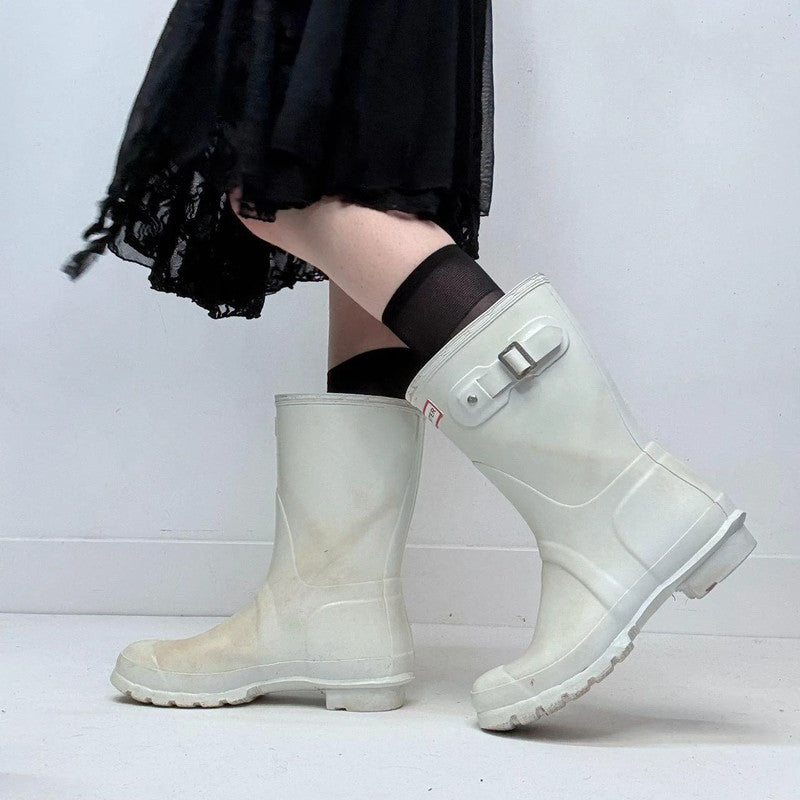 white mid calf hunter boots