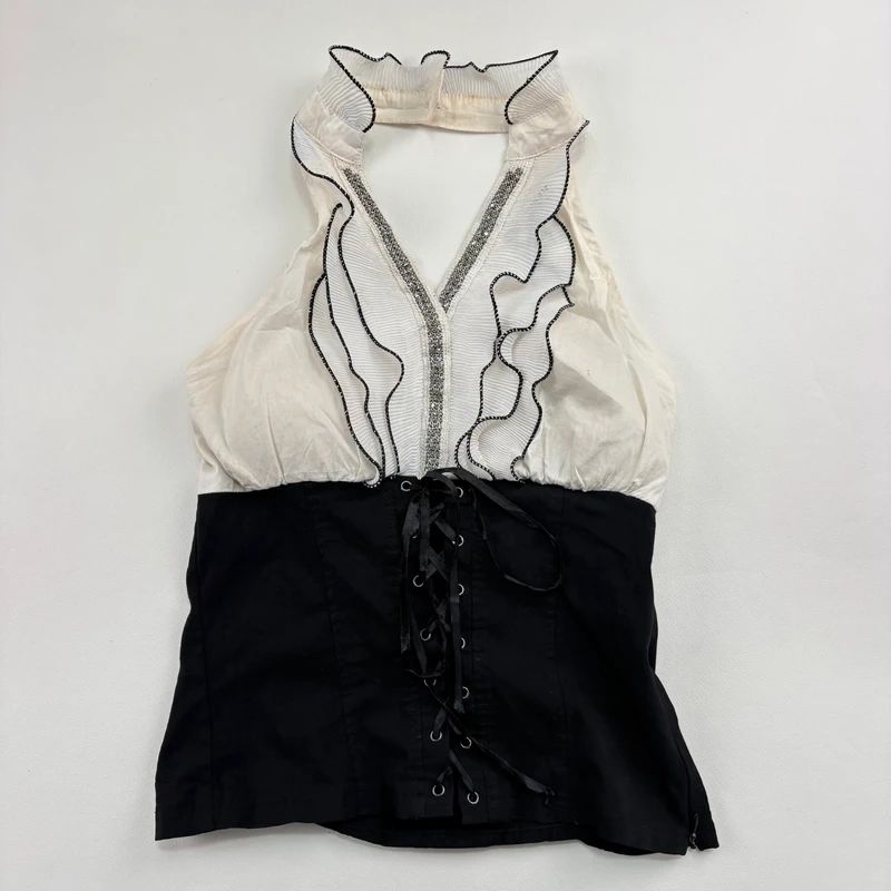 Corset Lace-Up Ruffle Goth Shirt vest top