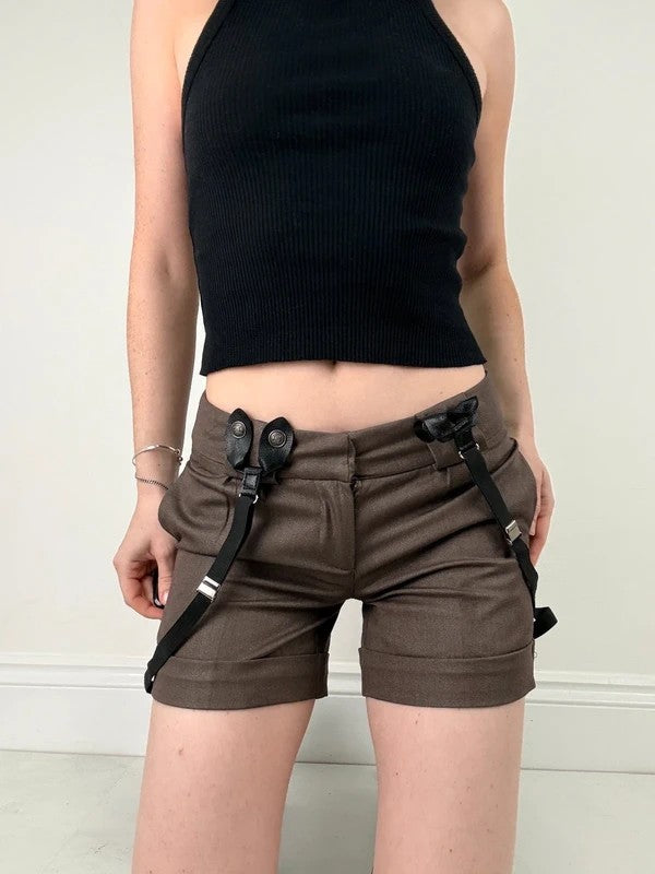 brown mini shorts with braces