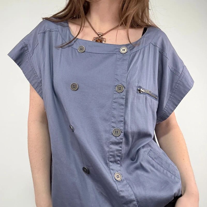 asymmetric button front chore shirt