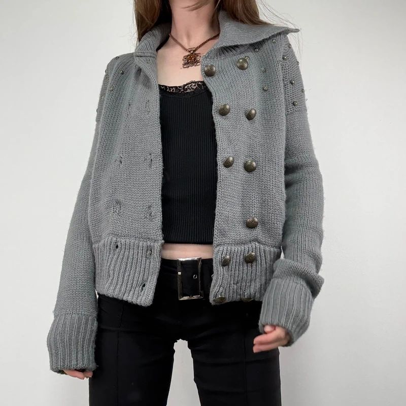 Grey knitted napoleonic cardigan
