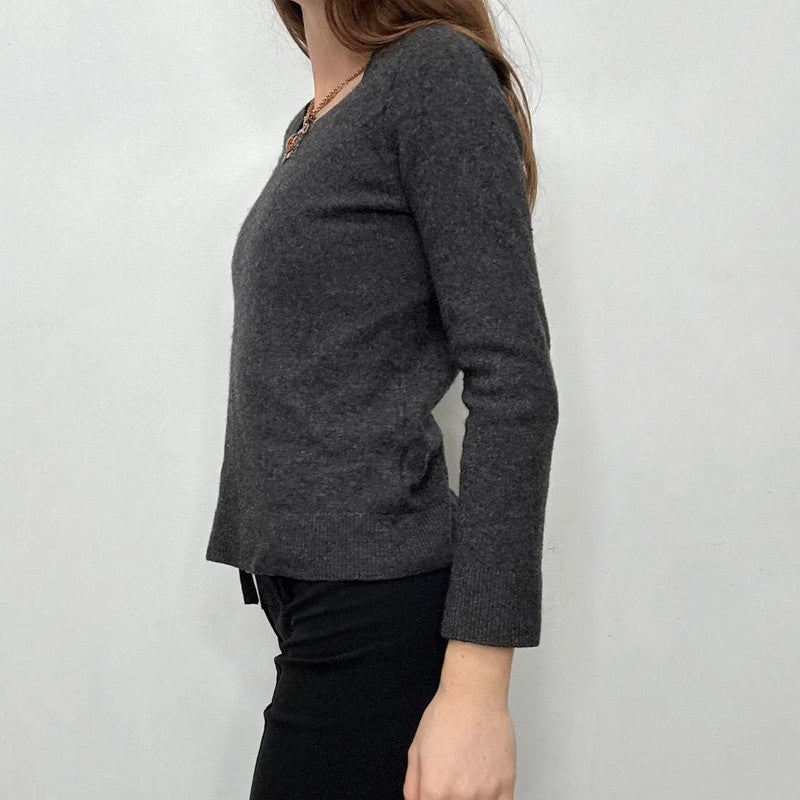 grey cashmere wide neck jumper
