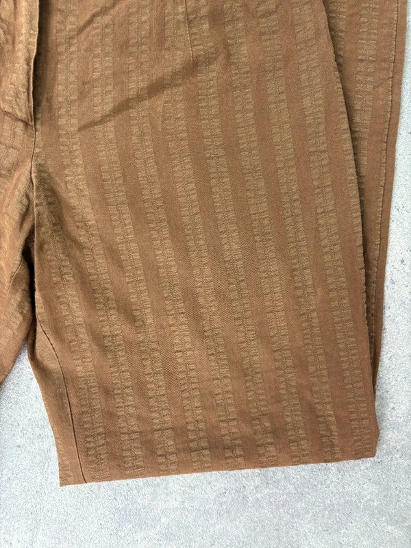 brown pinstripe wide-leg textured flare trousers