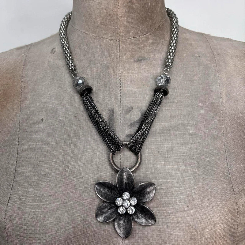 silver chunky oversized flower necklace