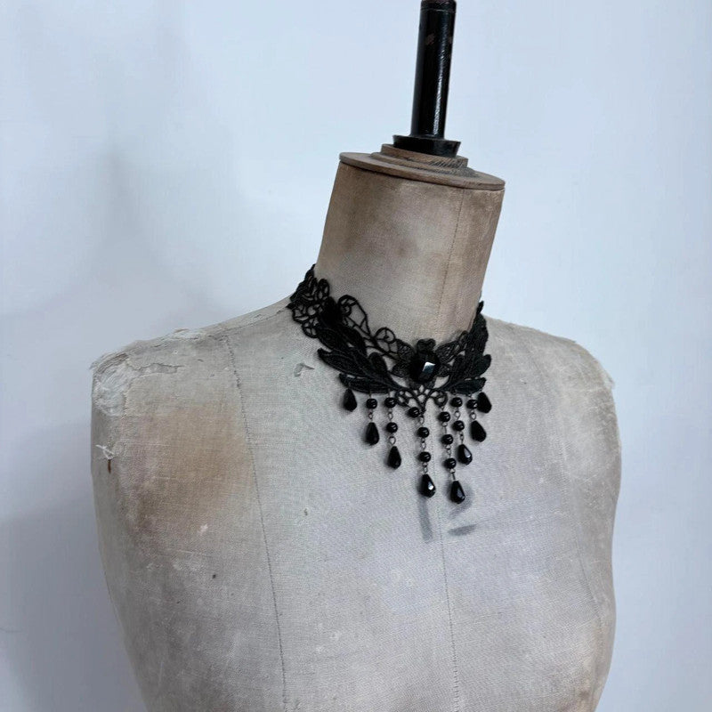 beaded gothic grunge drop necklace