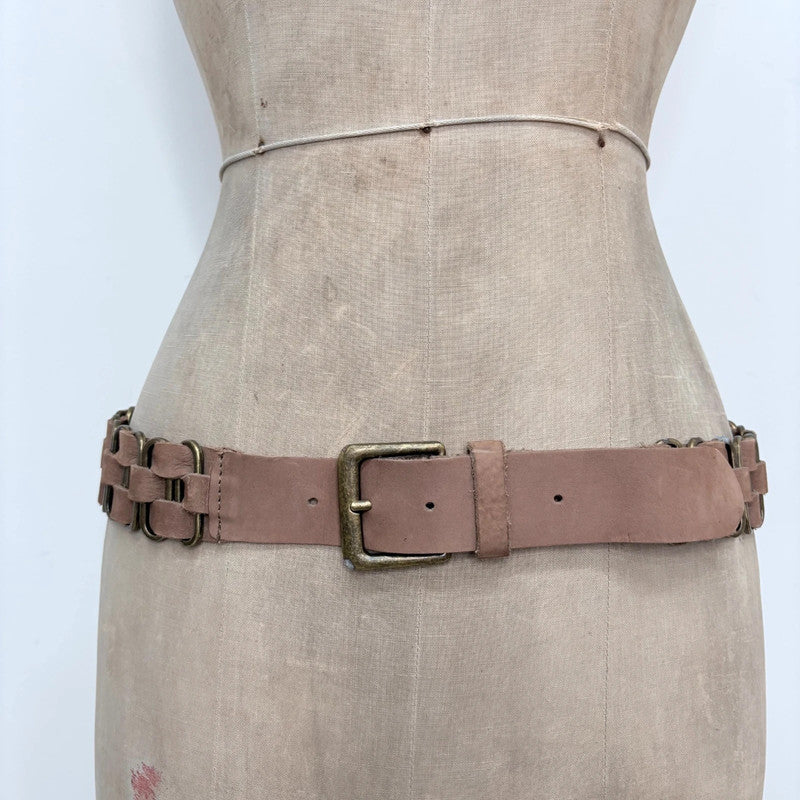 brown leather woven chain belt