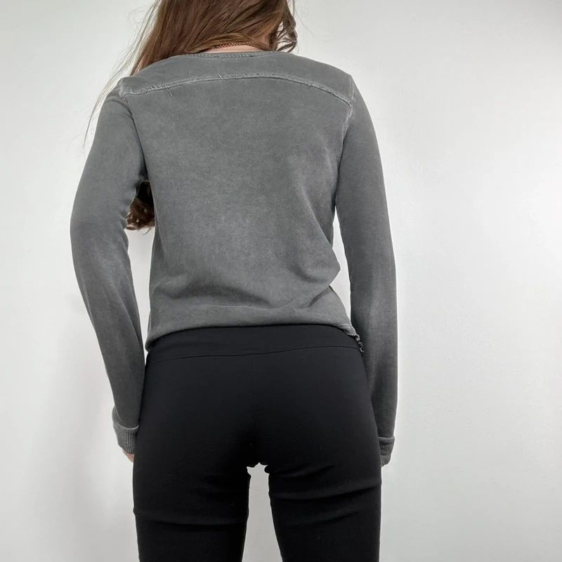 distressed cotton studded cropped sweatshirt
