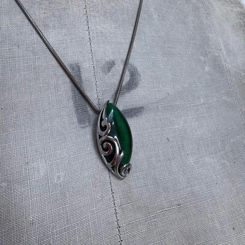 green gem silver fairy necklace