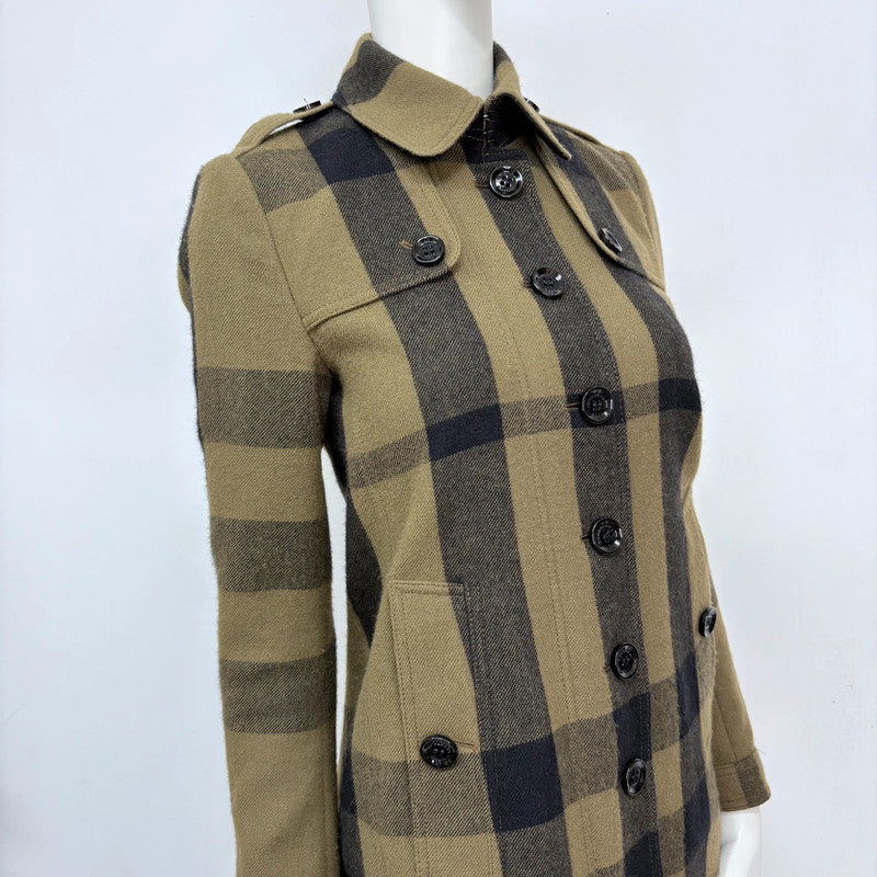 khaki Burberry tartan wool peacoat jacket