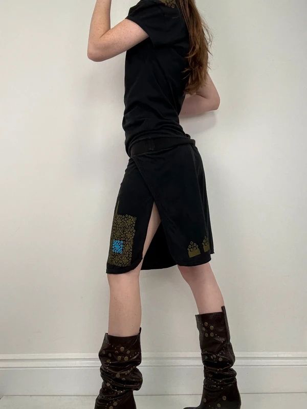 off the shoulder black slouchy drop waist dress