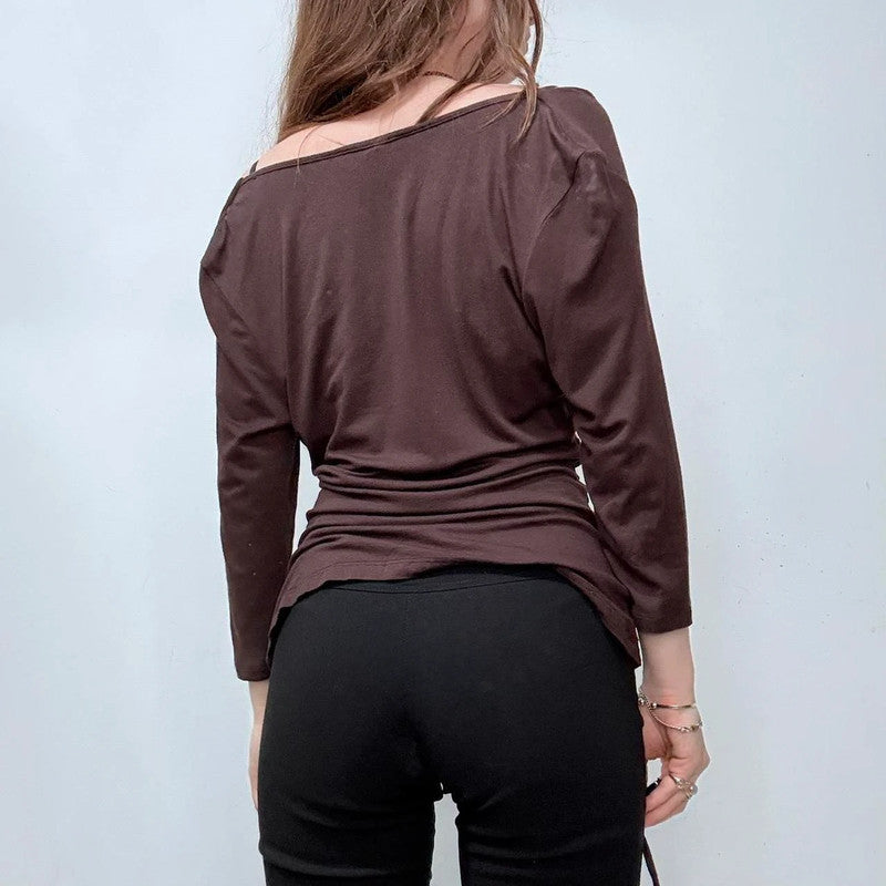 brown draped slouchy off the shoulder top