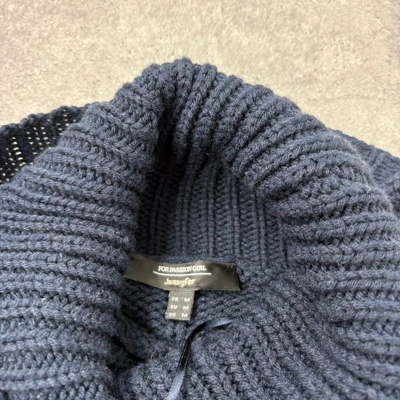navy chunky cable knit turtle neck jumper