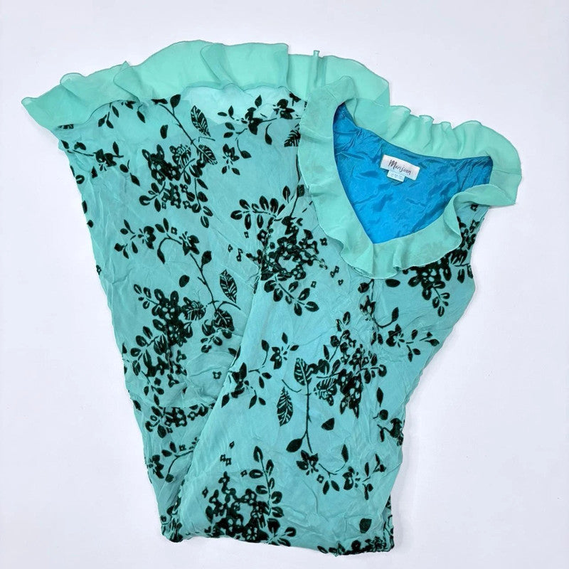 green silk embossed floral monsoon dress