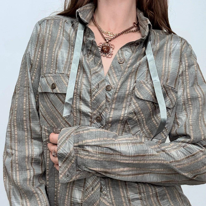 tartan checked flared grunge shirt