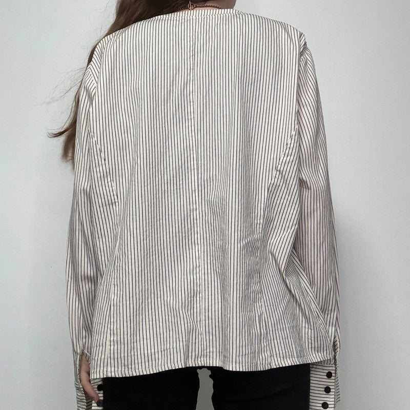 pinstripe ruffle embroidered shirt
