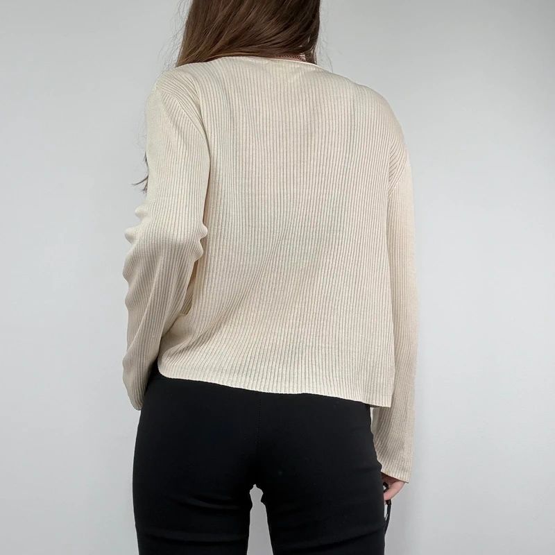 cream ribbed knit 100% silk slouchy cardigan