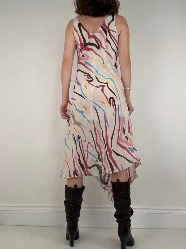 Ruffle multicoloured layered abstract asymmetrical dress