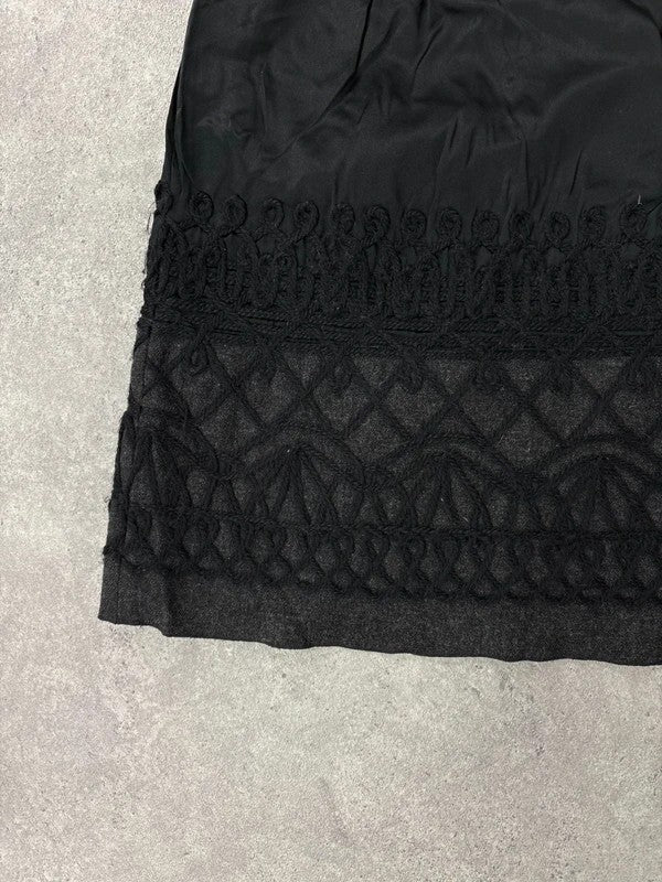 black silk embroidered napoleonic wool midi skirt