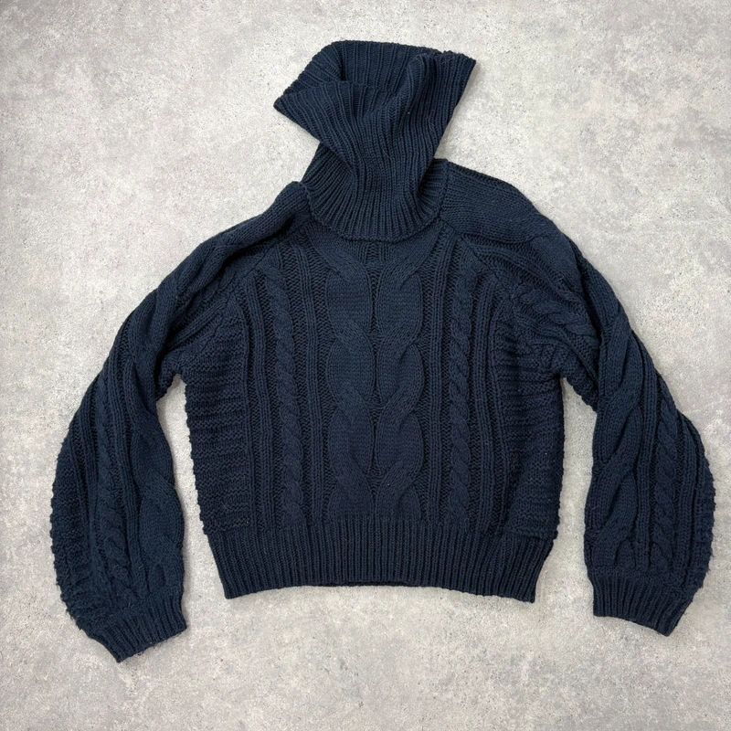 navy chunky cable knit turtle neck jumper