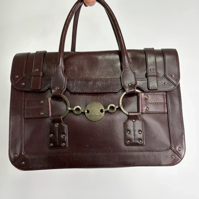 maroon brown Karen millen grunge briefcase handbag