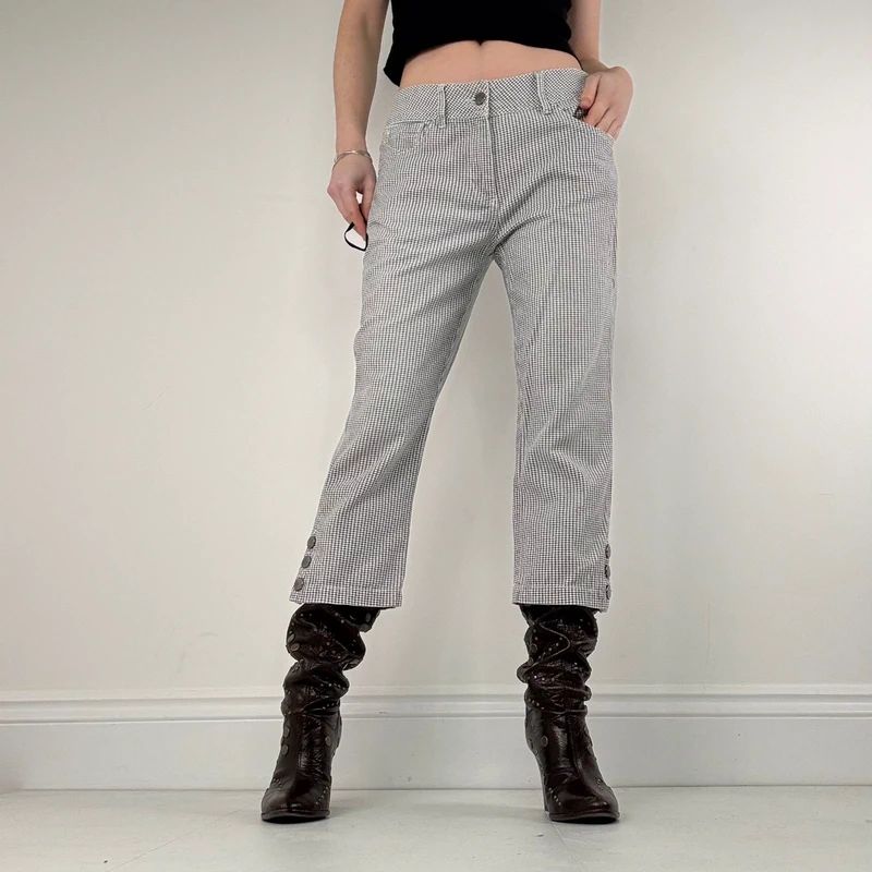 black and white cropped gingham capri trousers