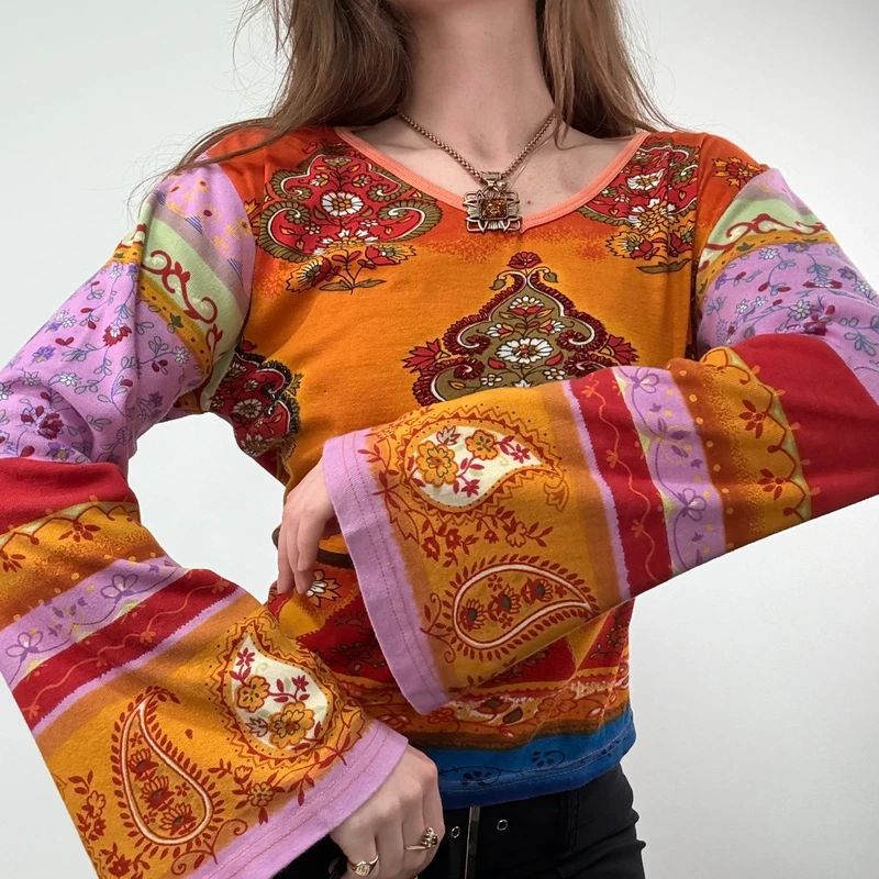Paisley Flared Sleeve Hippie T-Shirt