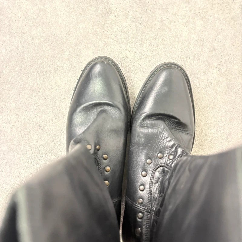 Black leather studded boots