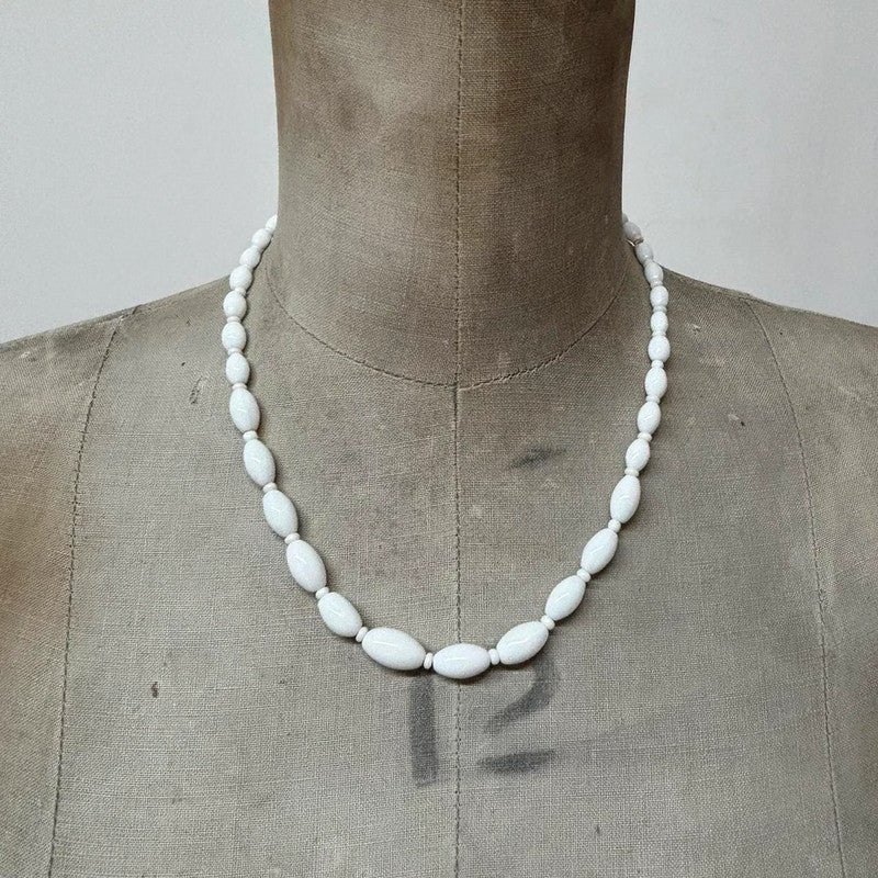 White beaded boho necklace