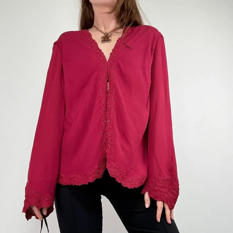 Pink silk beaded floaty embellished shirt cardi