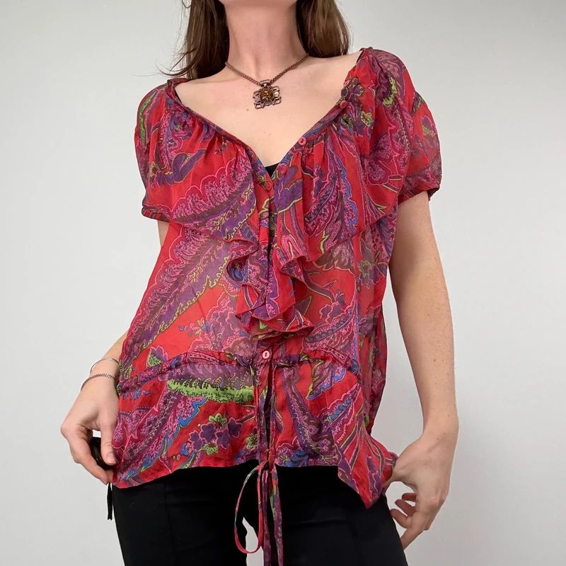 Sheer Floral Silk Paisley Shirt